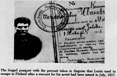 The forged passport with the portrait taken in disguise that Lenin used to escape to Finland after a warrent for his arrest had been issued in July, 1917.