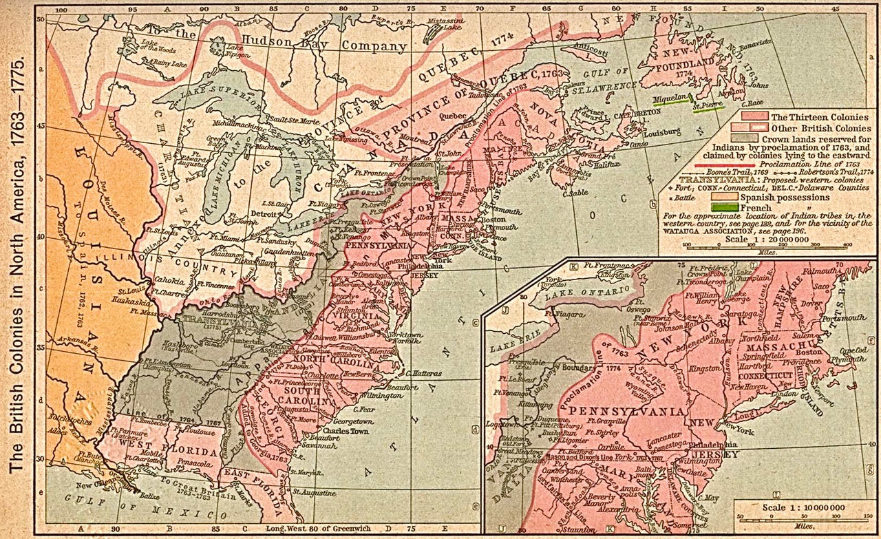 Map of the colonies just before the Revolution.