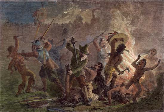 Dutch and English settlers unite to slaughter the Pequots